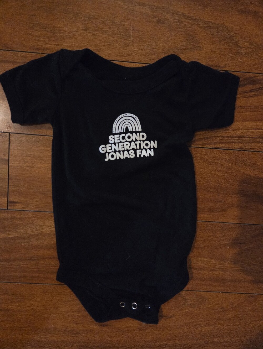 Black 'Second Generation Jonas Fan' Baby One-Piece Outfit 18m-24m
